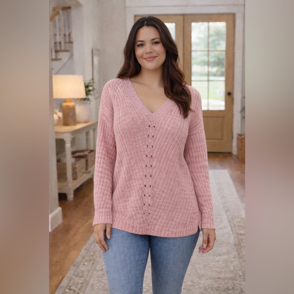 Lane Bryant Soft Pink V-Neck Sweater